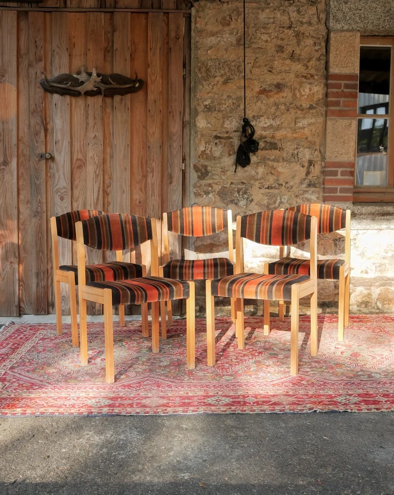 Alma, le lot de 5 chaises en velours à rayures N°1984