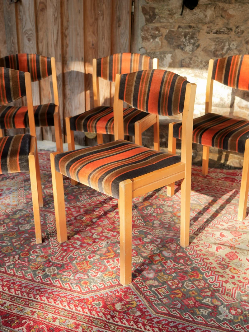 Alma, le lot de 5 chaises en velours à rayures N°1984