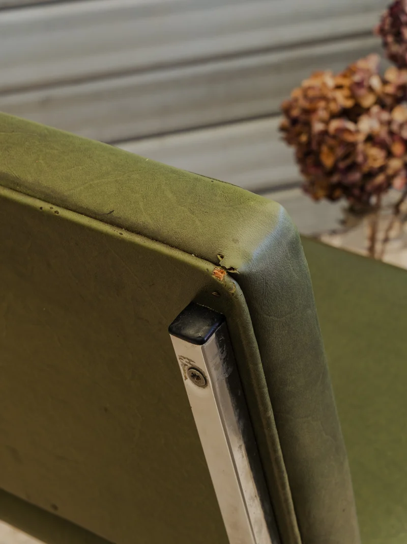 Alma, la paire de chaises en cuir vert et chromées N°2016