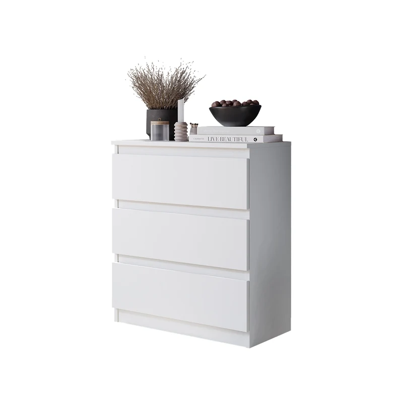 GABRIEL - Commode 3 Tiroirs - H72 cm L60 cm P33 cm (Blanc Mat)