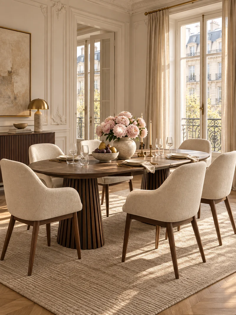 Table repas D120 avec 2 allonges placage Chêne foncé