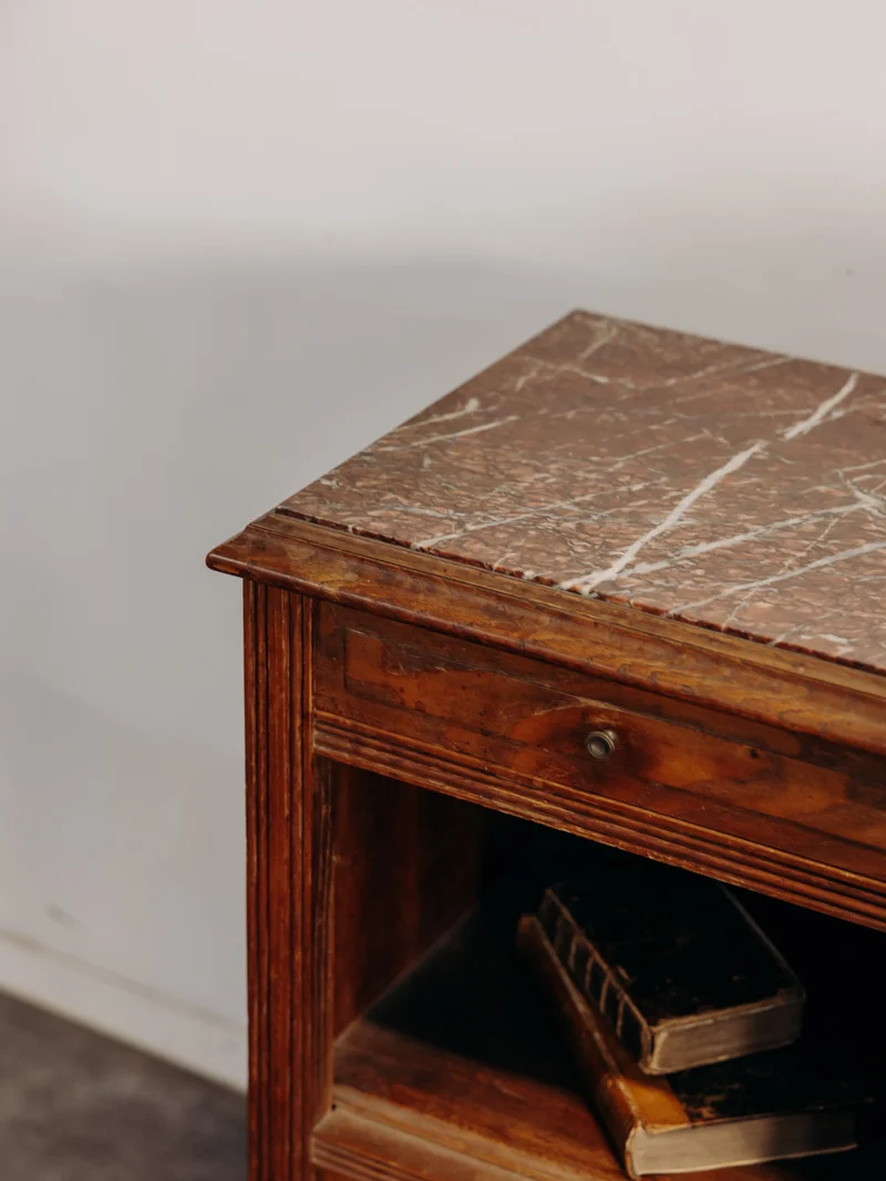 Odile, la table de chevet bois foncé et marbre N°1563