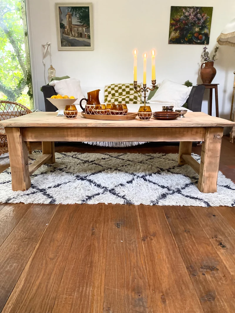 Table de ferme basse en bois ancien