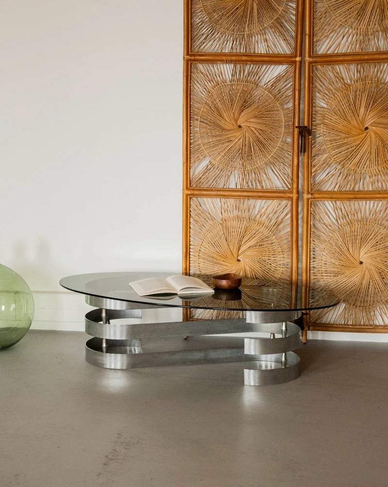 Donna, la table basse en verre fumé et inox N°1546