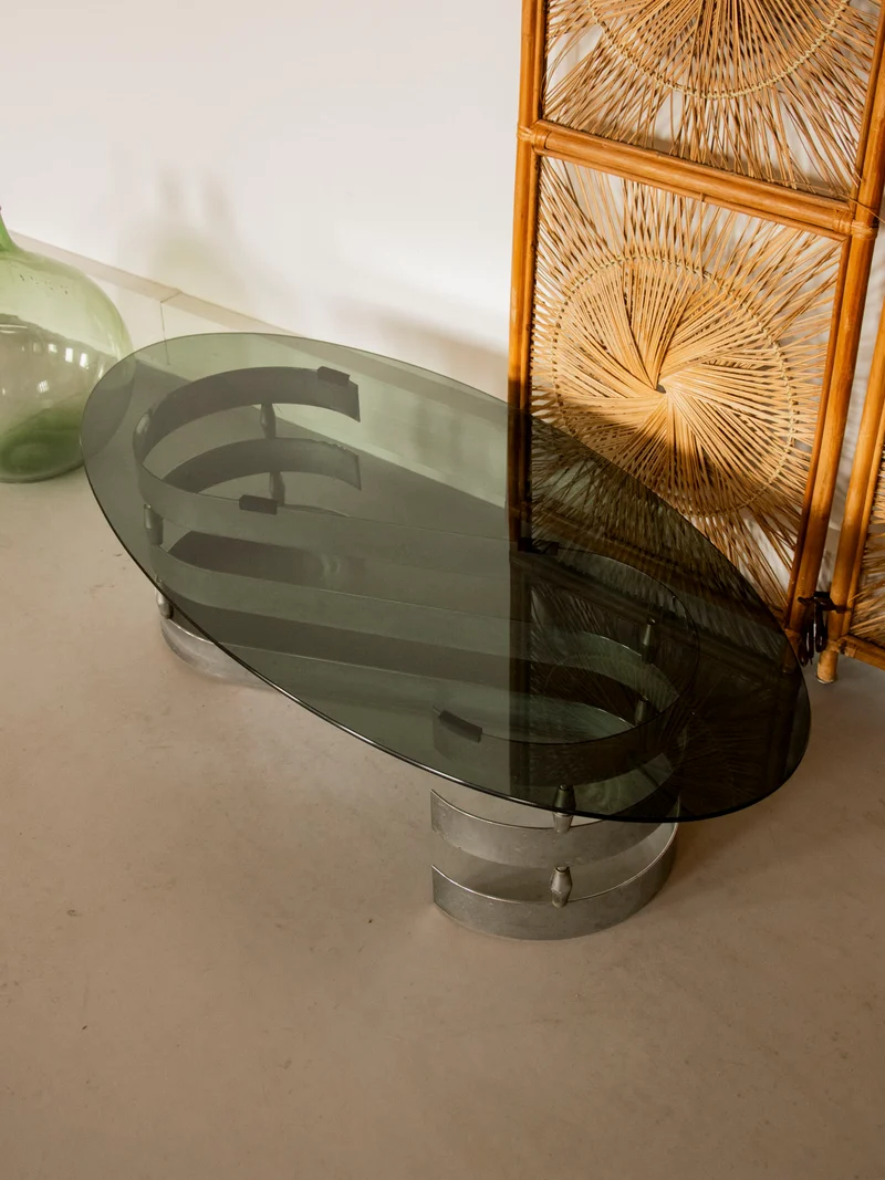 Donna, la table basse en verre fumé et inox N°1546