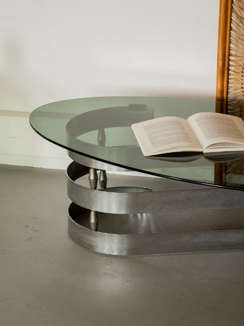 Donna, la table basse en verre fumé et inox N°1546