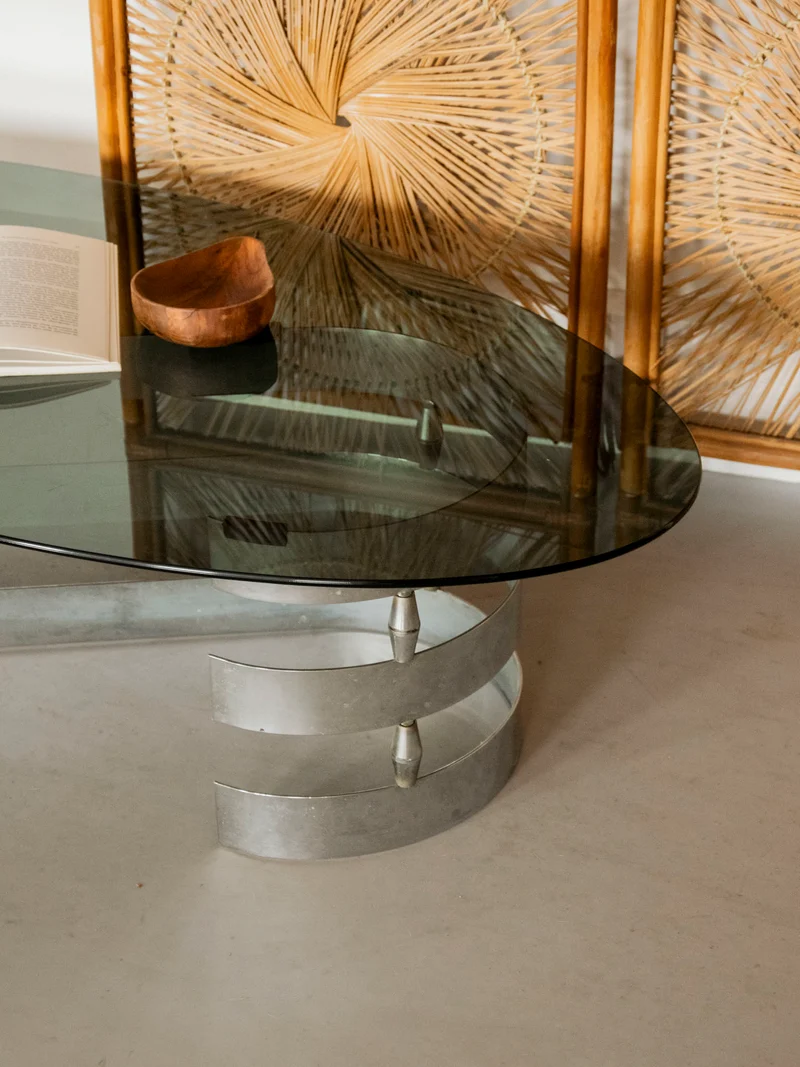 Donna, la table basse en verre fumé et inox N°1546