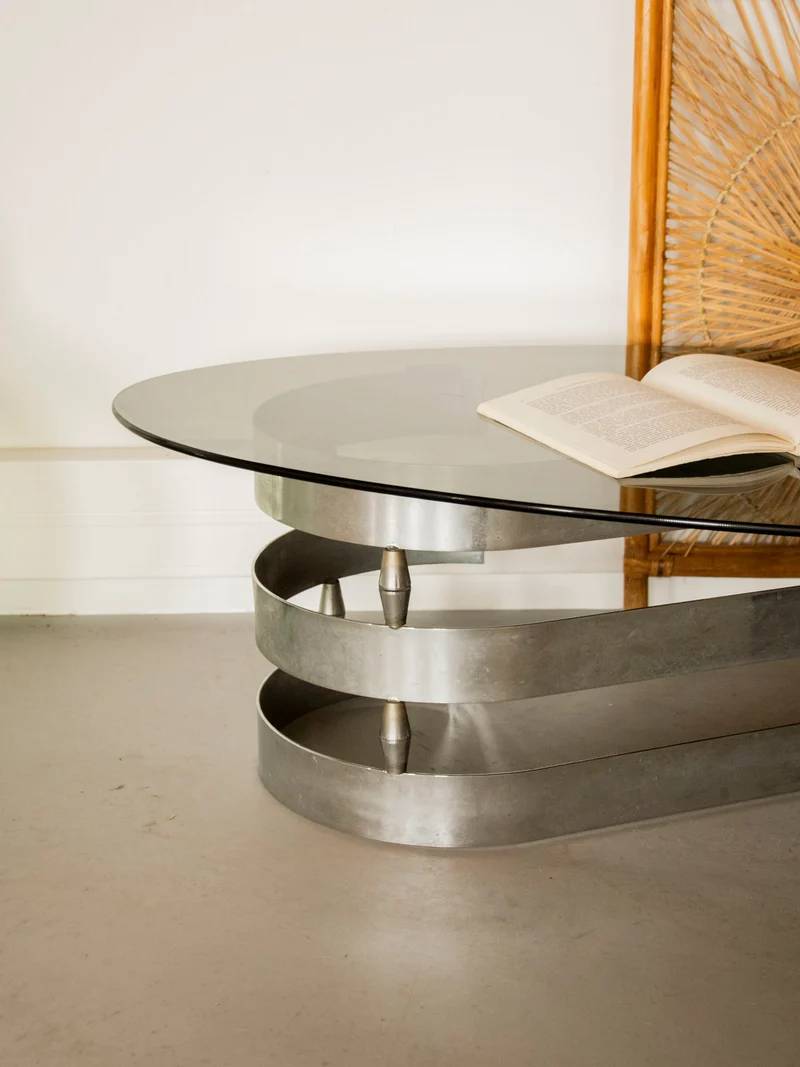 Donna, la table basse en verre fumé et inox N°1546