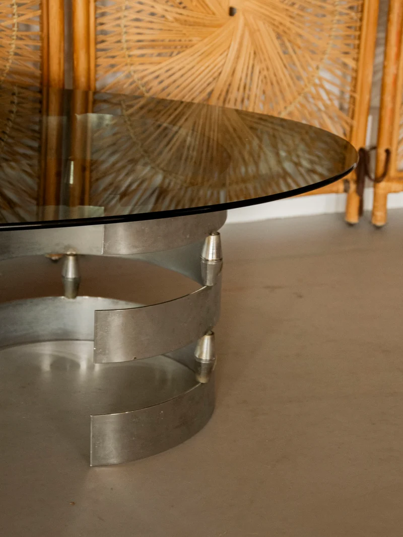 Donna, la table basse en verre fumé et inox N°1546