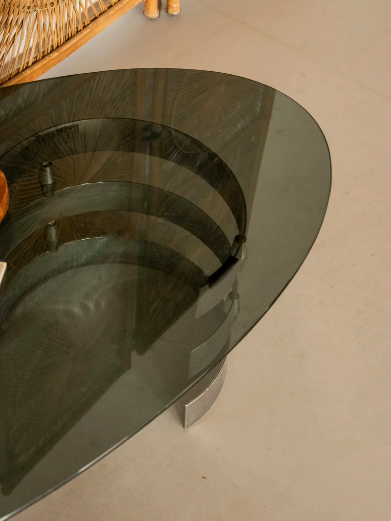 Donna, la table basse en verre fumé et inox N°1546