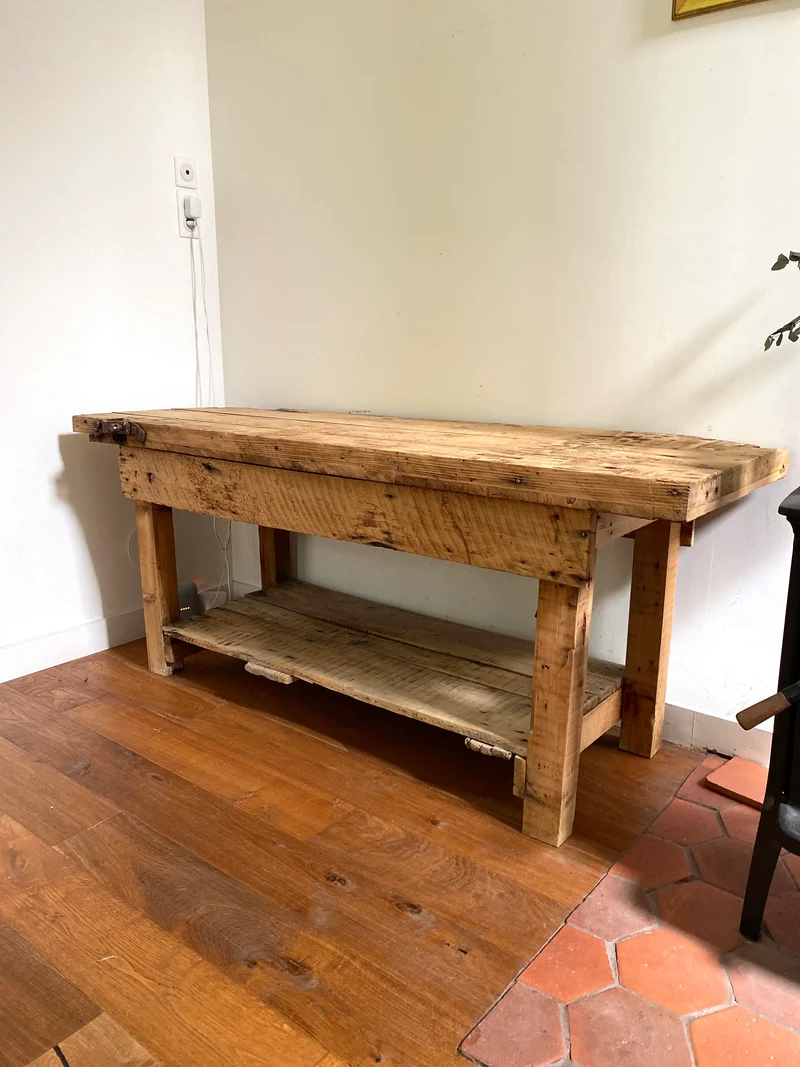 Etabli d’atelier en bois ancien