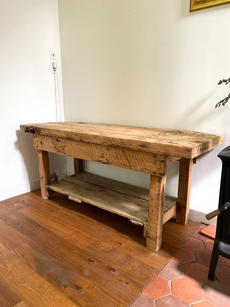Etabli d’atelier en bois ancien