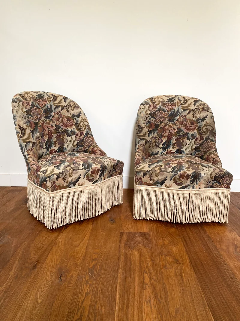 Paire de fauteuils crapaud ancien en tapisserie