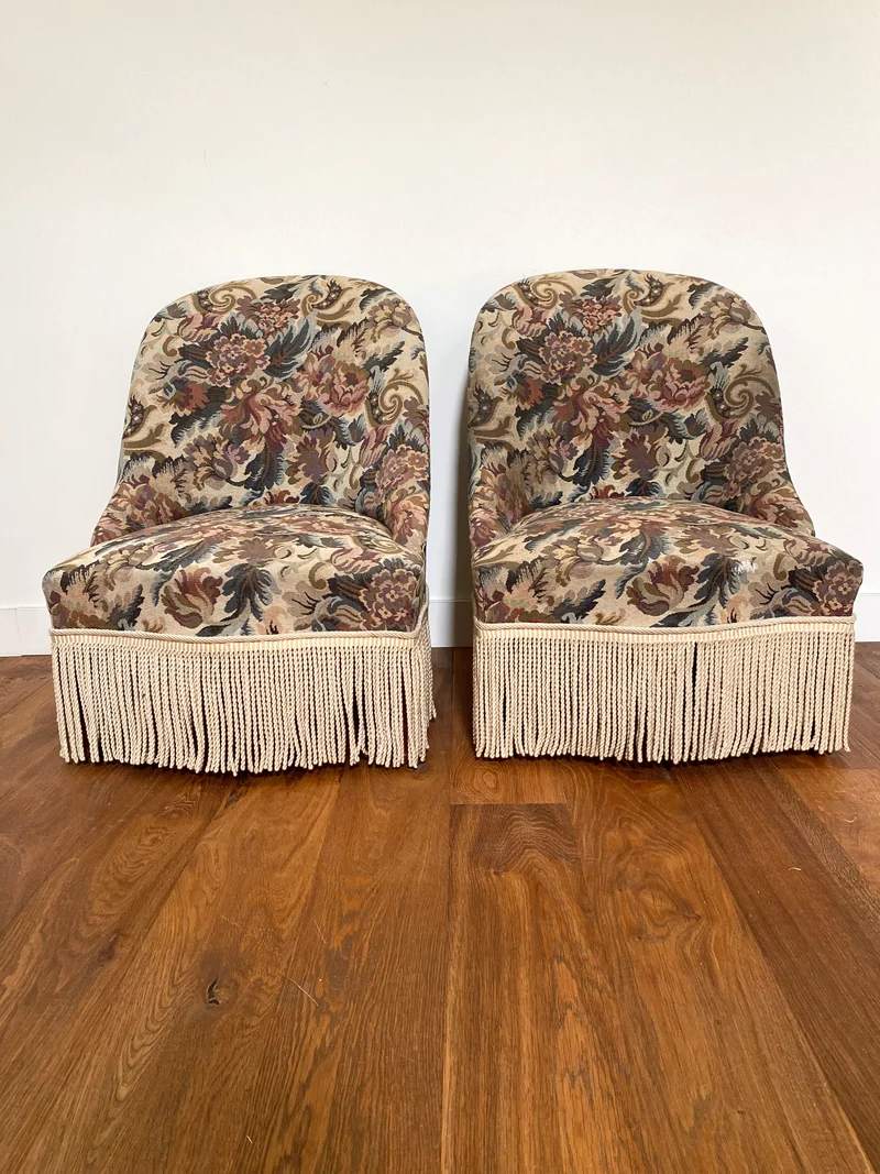Paire de fauteuils crapaud ancien en tapisserie