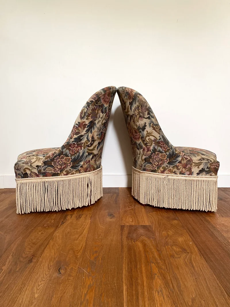 Paire de fauteuils crapaud ancien en tapisserie