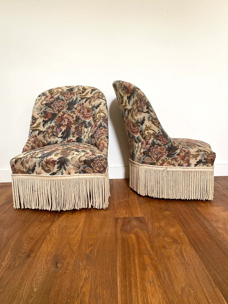 Paire de fauteuils crapaud ancien en tapisserie