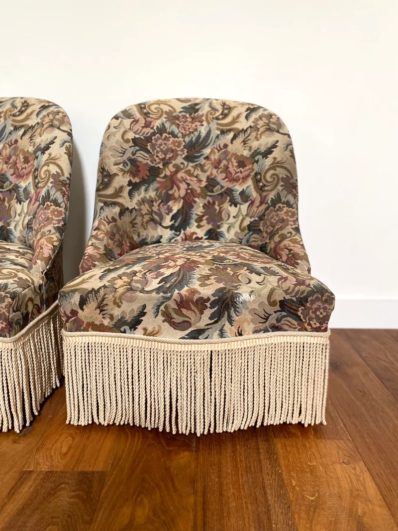 Paire de fauteuils crapaud ancien en tapisserie