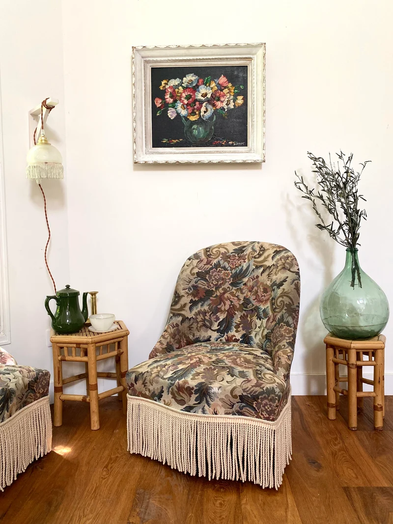 Paire de fauteuils crapaud ancien en tapisserie