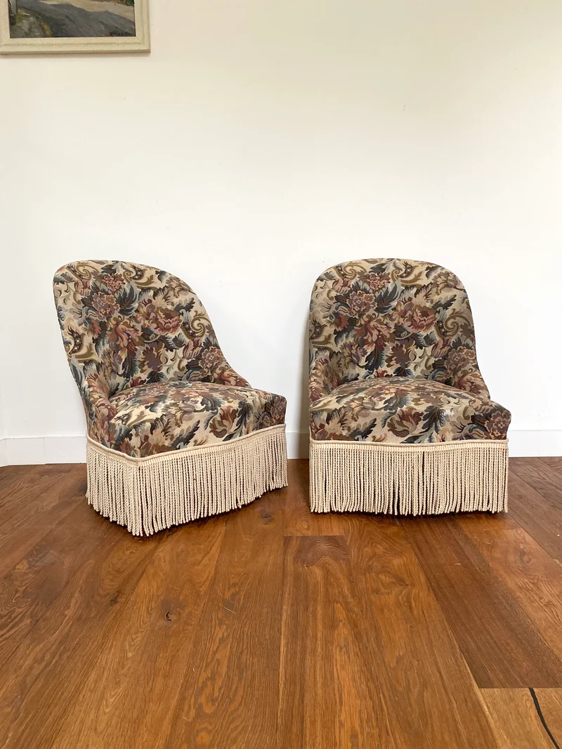 Paire de fauteuils crapaud ancien en tapisserie