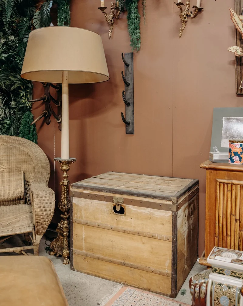 Lucienne, la malle de voyage ancienne en bois clair N°209
