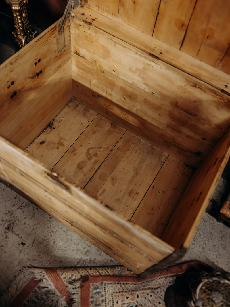 Lucienne, la malle de voyage ancienne en bois clair N°209
