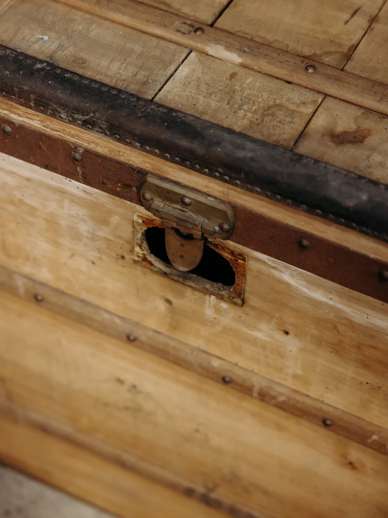 Lucienne, la malle de voyage ancienne en bois clair N°209