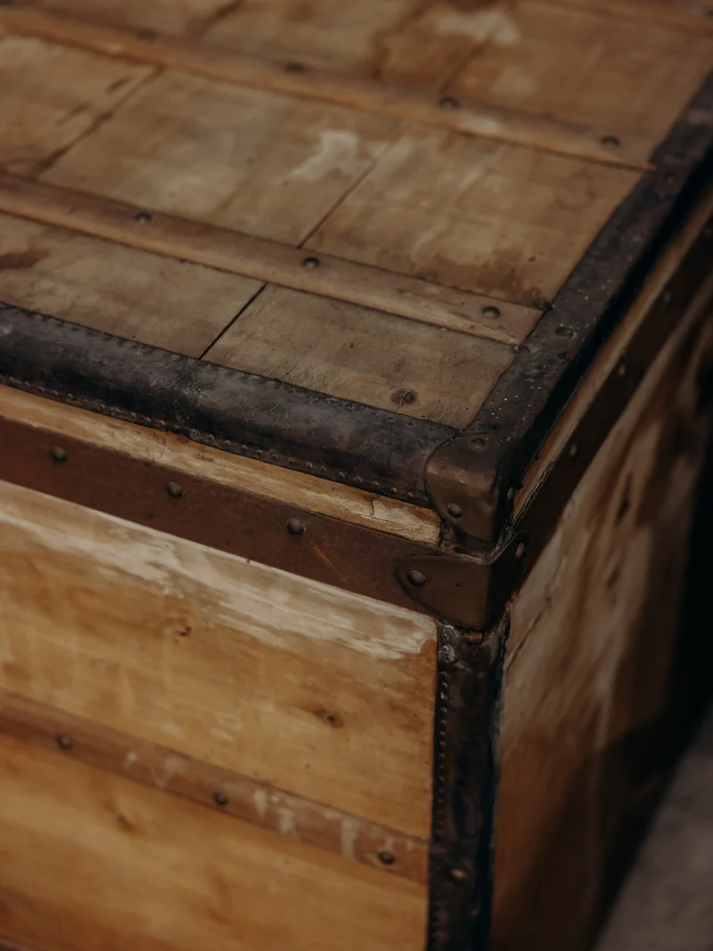 Lucienne, la malle de voyage ancienne en bois clair N°209