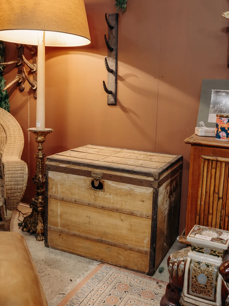 Lucienne, la malle de voyage ancienne en bois clair N°209