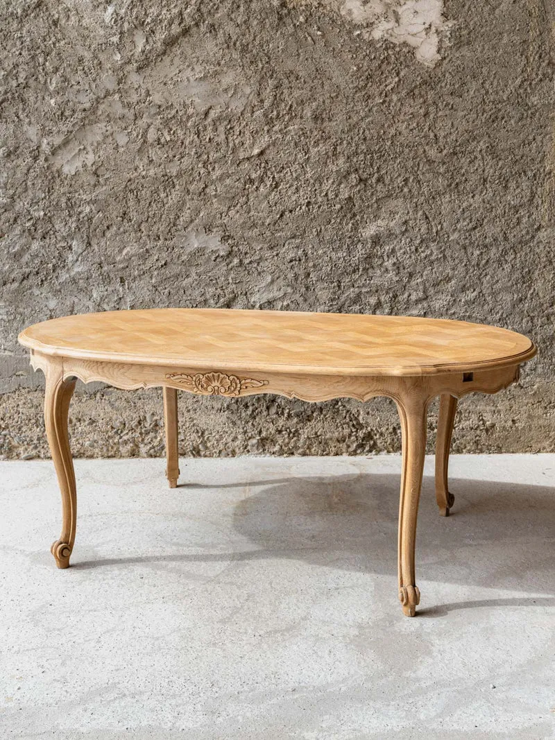 Romy, la table à manger en bois massif et son plateau en marqueterie N°1547