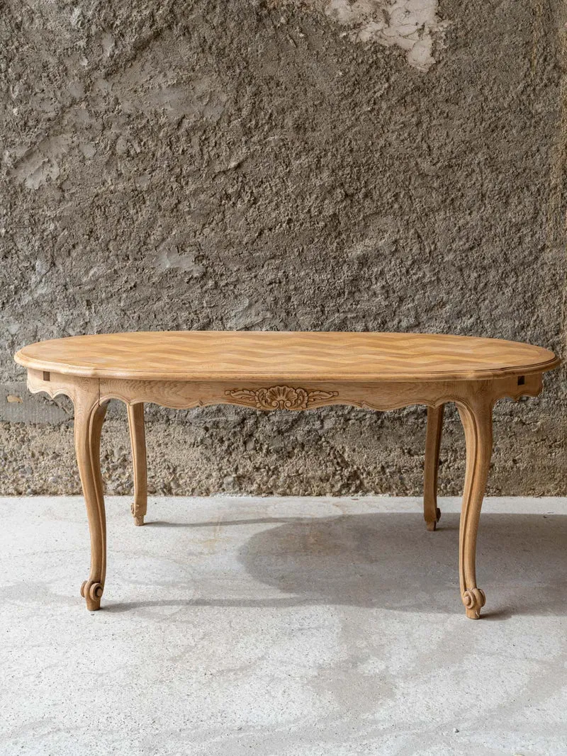 Romy, la table à manger en bois massif et son plateau en marqueterie N°1547