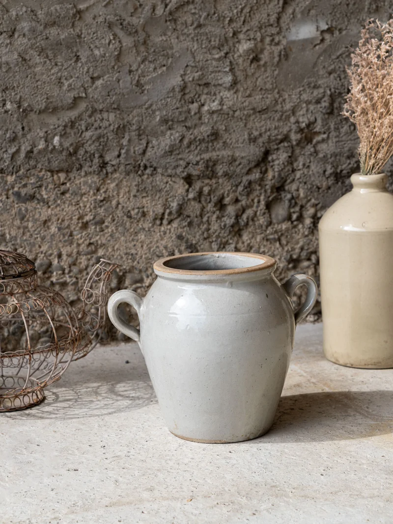 Alix, le pot en terre cuite émaillée gris clair N°1172