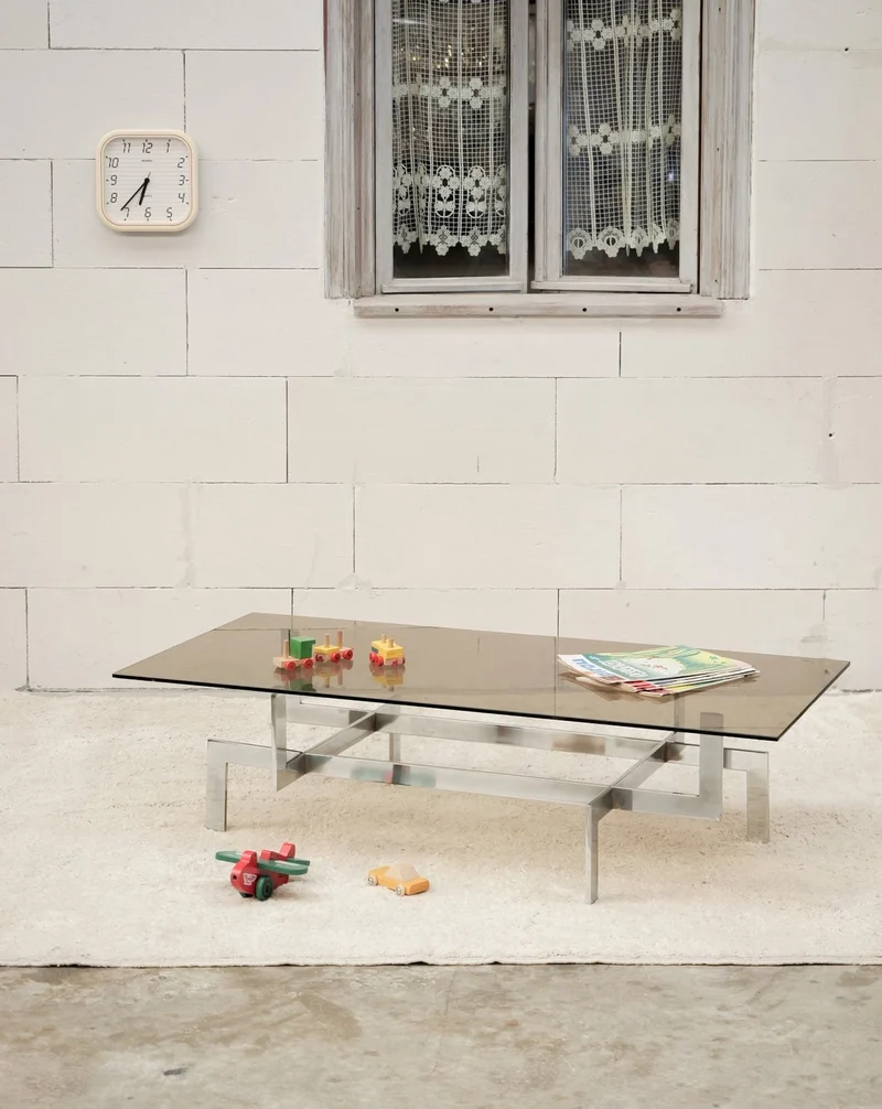 Donna, la table basse en verre et pieds chromé N°1573