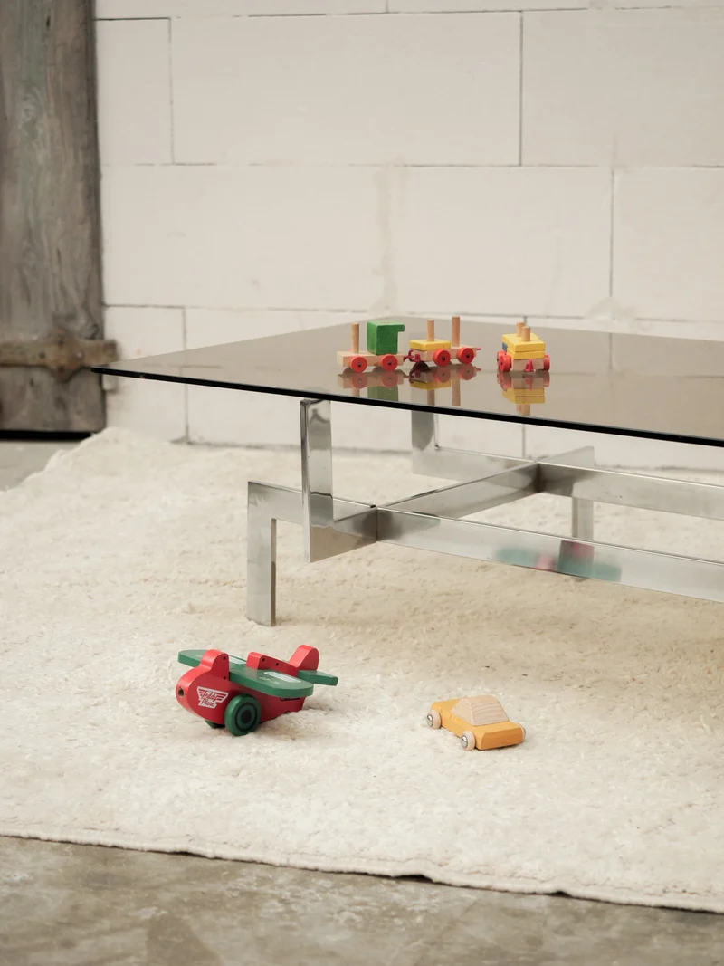 Donna, la table basse en verre et pieds chromé N°1573