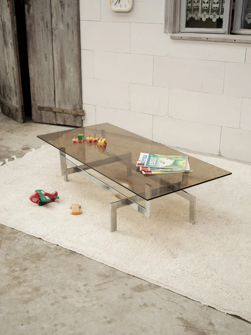 Donna, la table basse en verre et pieds chromé N°1573