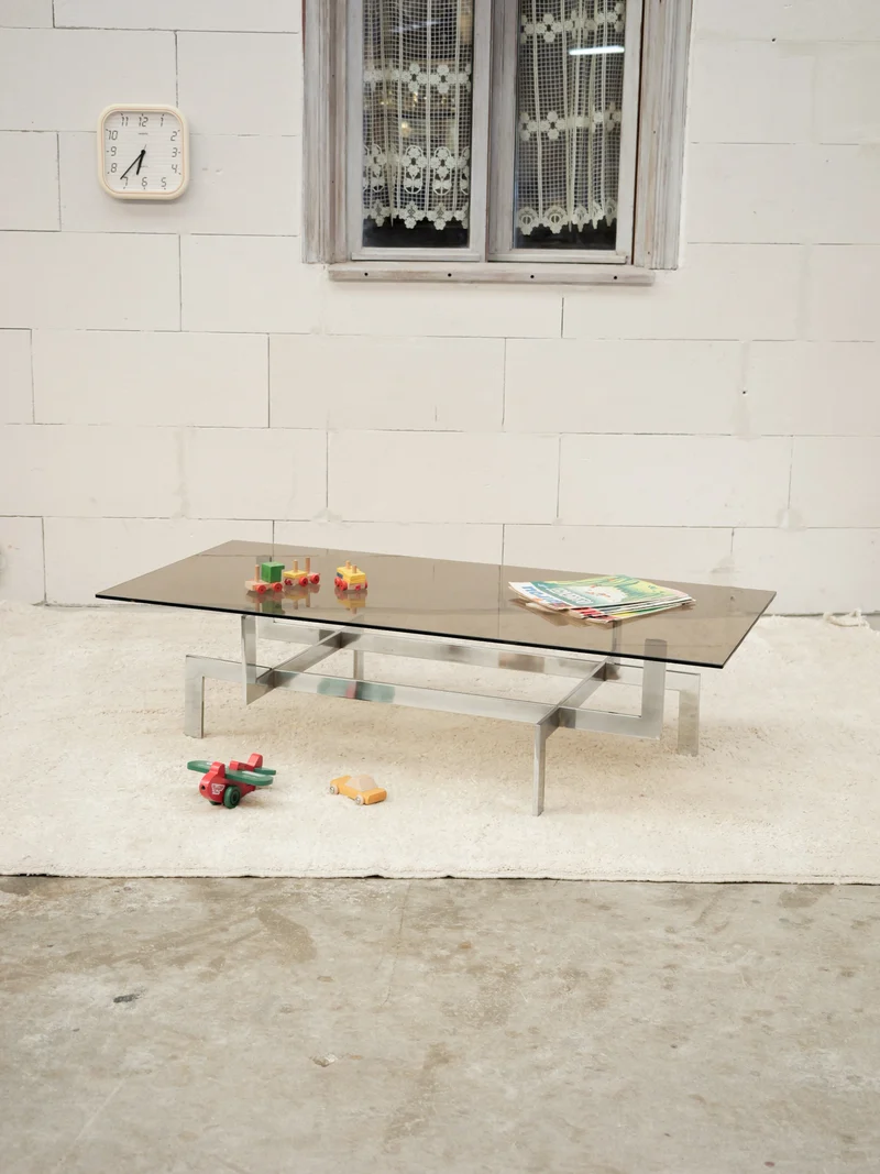 Donna, la table basse en verre et pieds chromé N°1573