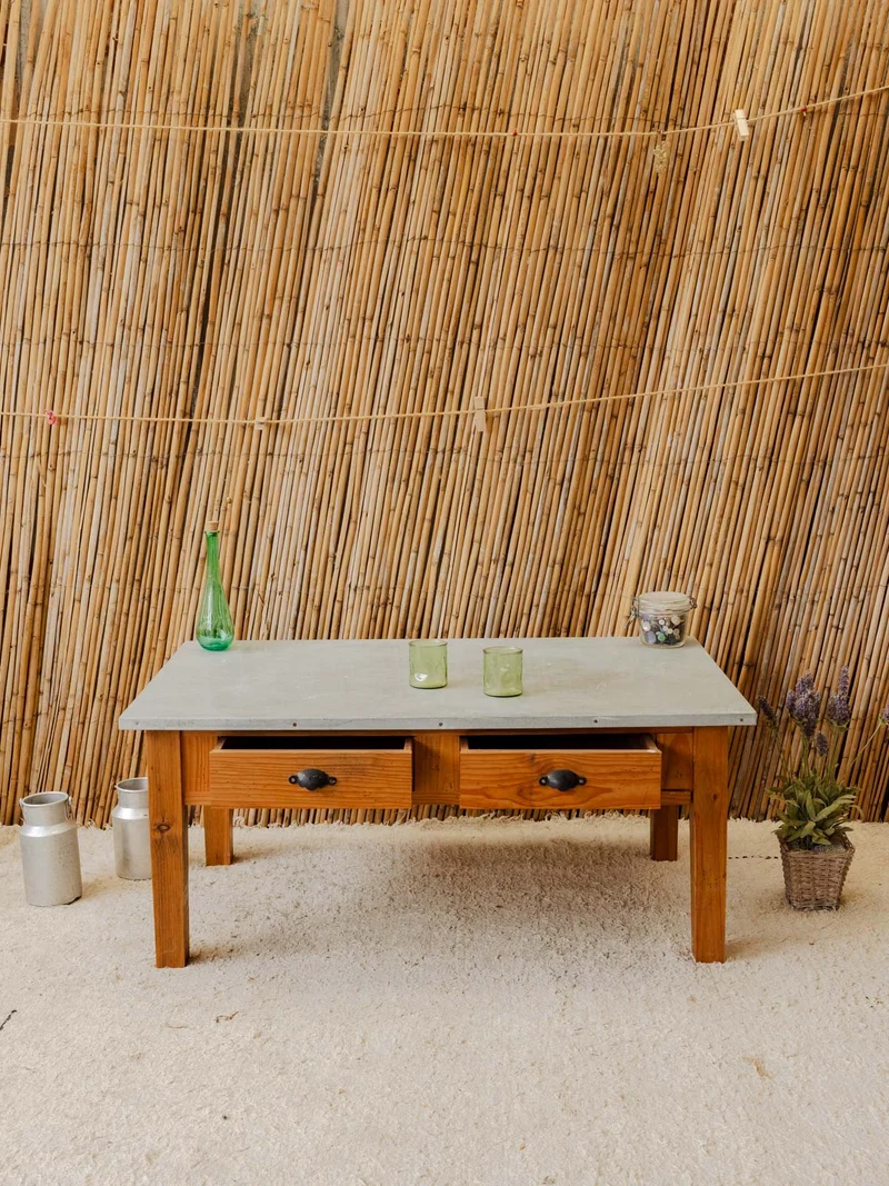 Léonie, la table basse en bois et métal gris N°1166