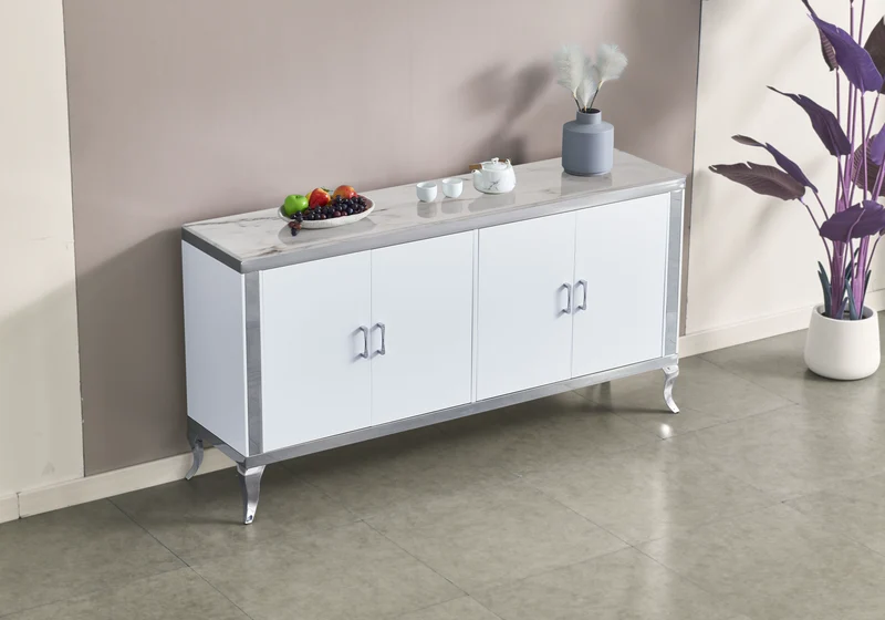 Buffet 4 portes marbre beige argent - Neo