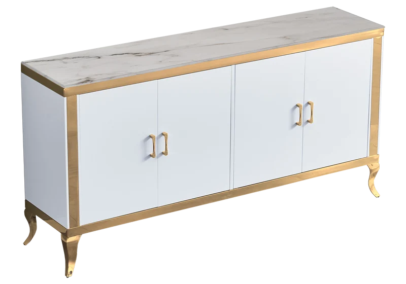 Buffet 4 portes marbre beige doré - Neo