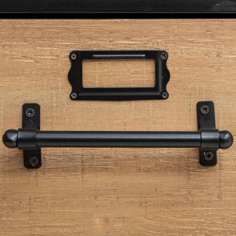 Commode double 10 tiroirs Baris métal noir et bois