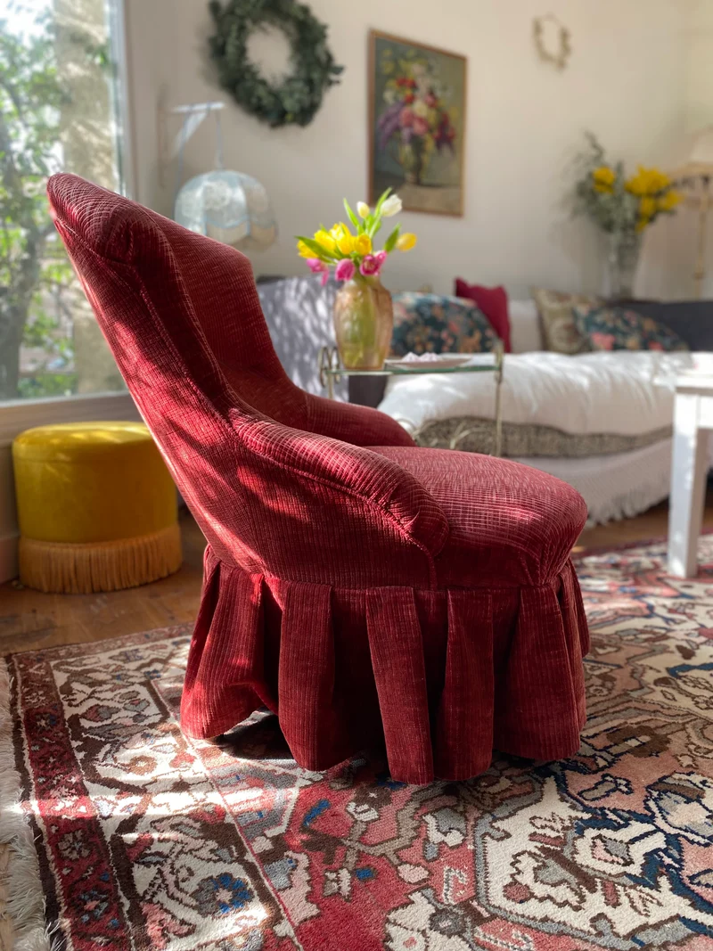 Fauteuil crapaud ancien en velours
