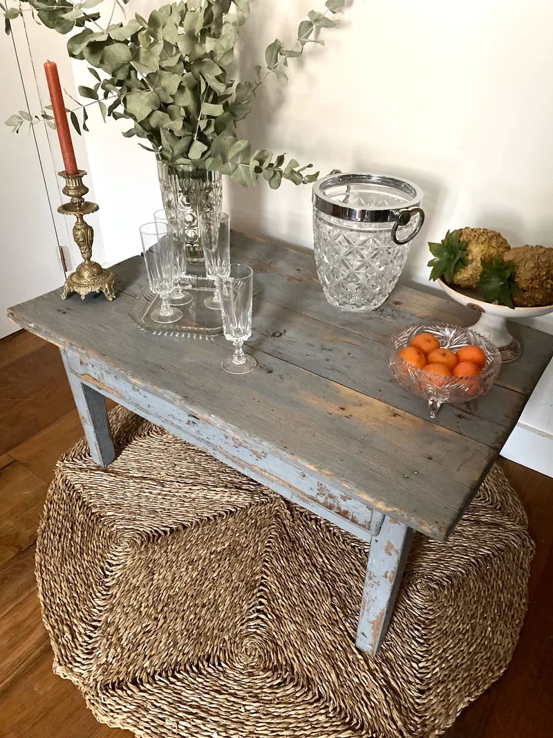 Table basse de ferme en bois ancien patiné