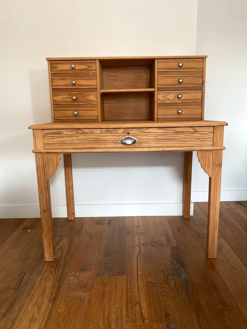 Bureau secrétaire style Art deco en bois ancien rénové
