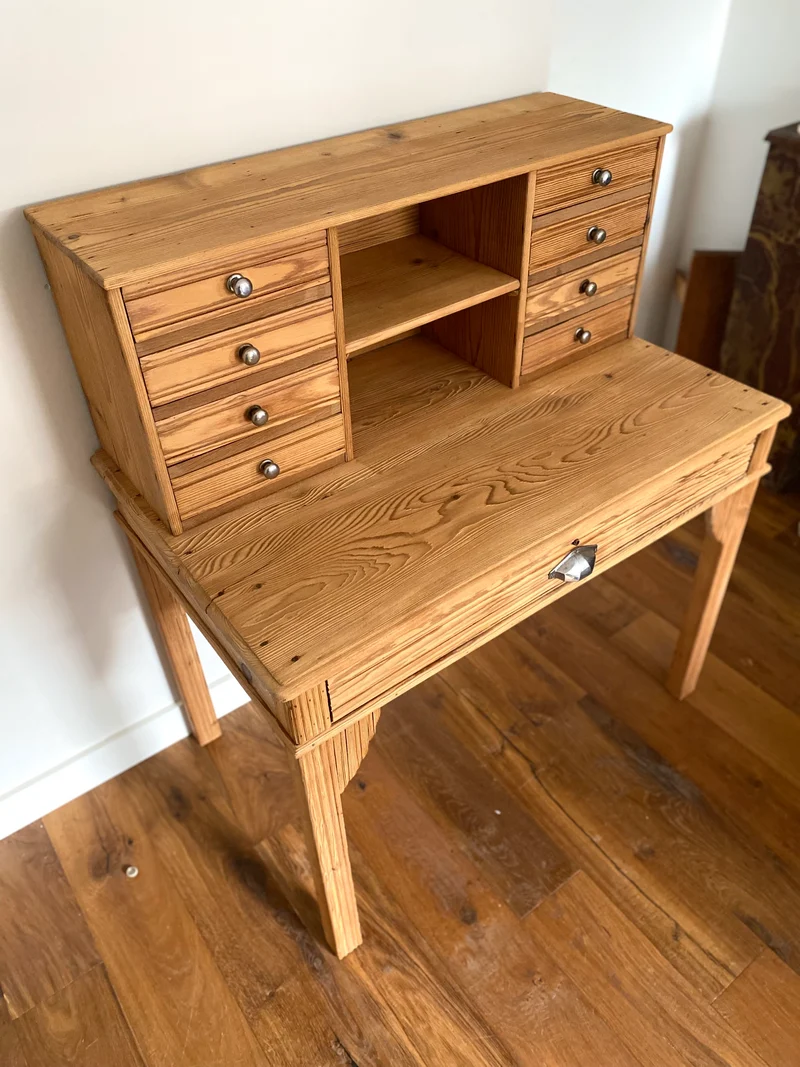 Bureau secrétaire style Art deco en bois ancien rénové