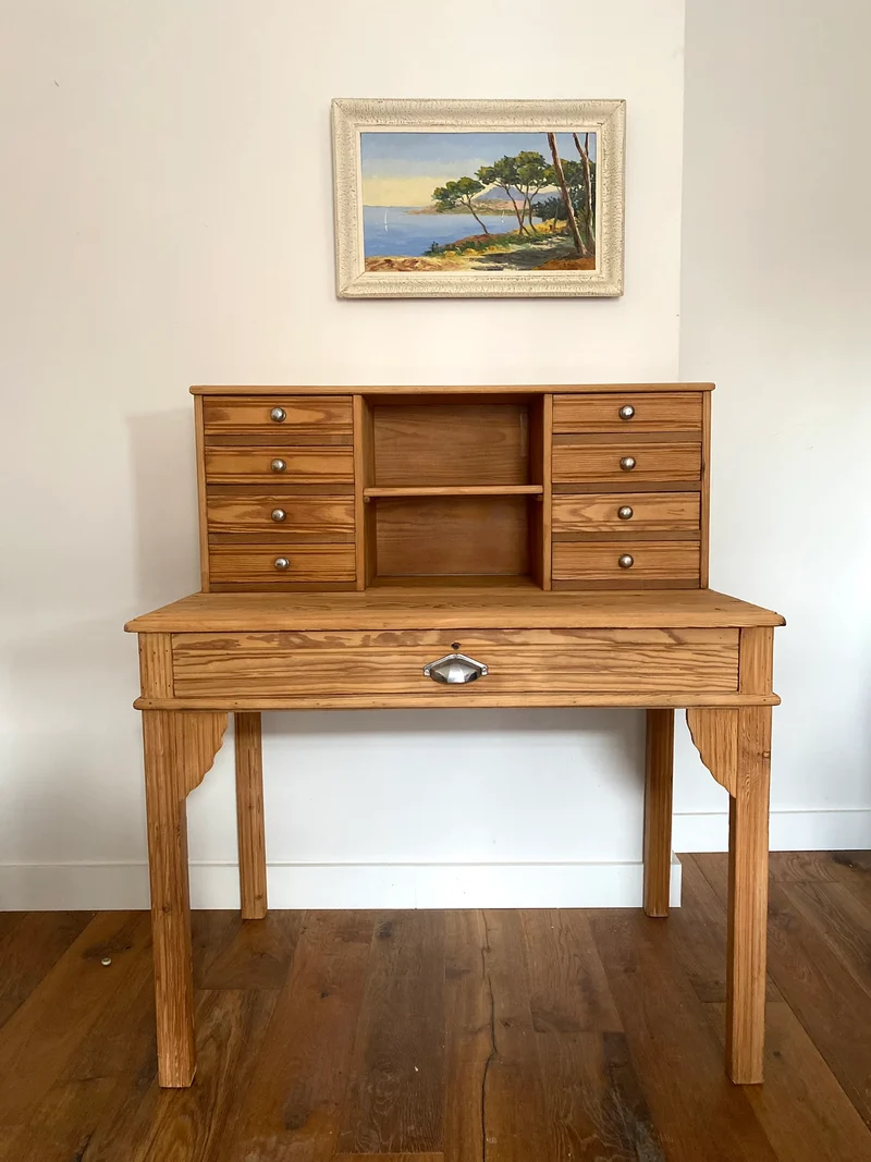 Bureau secrétaire style Art deco en bois ancien rénové