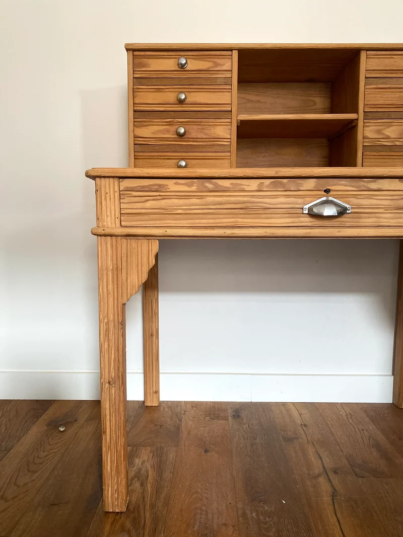 Bureau secrétaire style Art deco en bois ancien rénové
