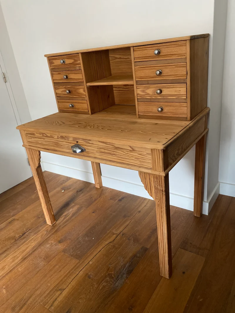 Bureau secrétaire style Art deco en bois ancien rénové