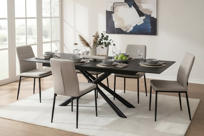 Table repas en céramique noir 160 cm avec allonge