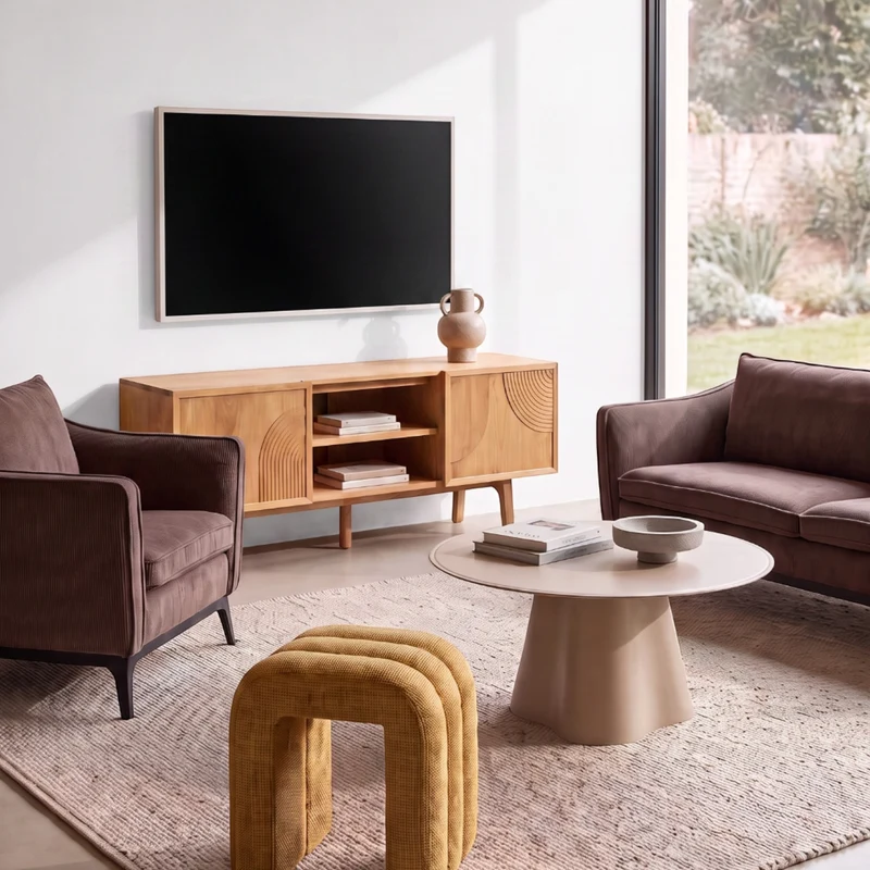 Table basse D80 en verre beige mat