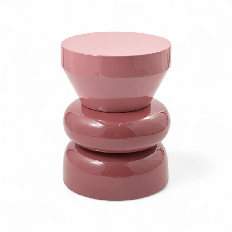 Bout de canapé rond émail bi-color framboise