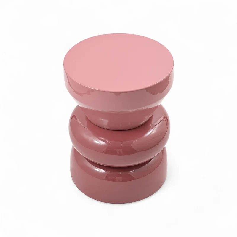 Bout de canapé rond émail bi-color framboise